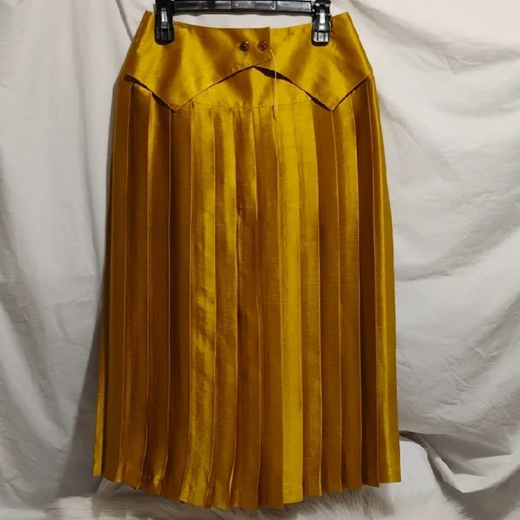 SALE! RARE! Jac Dale Gold Pleated Vintage Midi Skirt - Picture 1 of 10